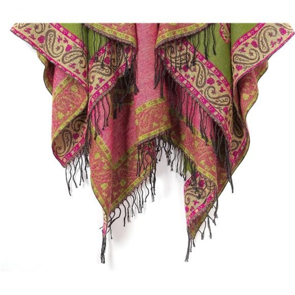 Women's Retro Style Vintage Pattern Tassel Poncho Shawl Cape Wraps For Women - Picture 5 of 7